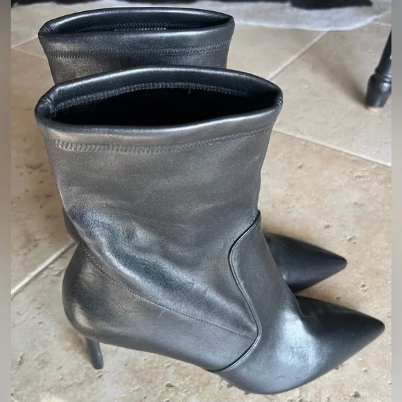 Stuart Weitzman Ankle Stretch Black Leather Pointed Toe 85mm Booties Shoes 10.5 - Picture 10 of 13